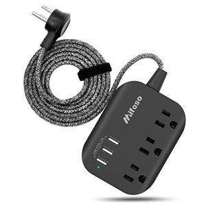 Cruise Ship Essentials - Power Strip with USB, Mountable Flat Plug Power Strip with 3 Outlets 3 USB Ports(Smart 3.1A), 5ft Braided Extension Cord, Compact for Cruise Ship, Travel, Home, Dorm