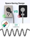 Cruise Ship Essentials - Power Strip with USB, Mountable Flat Plug Power Strip with 3 Outlets 3 USB Ports(Smart 3.1A), 5ft Braided Extension Cord, Compact for Cruise Ship, Travel, Home, Dorm