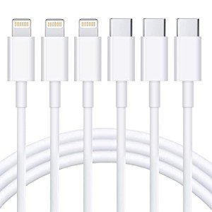 RCTech USB C to Lightning Cable 3Pack 6FT [MFi Certified] iPhone Fast Charger Cable USB-C Power Delivery Charging Cord for iPhone 14/13/12/11/XS/XR/X/8/iPad, White