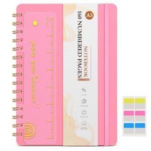 Pink Spiral Notebook Journal with 160 Numbered Pages