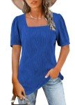 Womens Tops Summer Trendy Casual Square Neck T-Shirts Short Sleeve Blouse SkyBlue