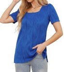 Womens Tops Summer Trendy Casual Square Neck T-Shirts Short Sleeve Blouse SkyBlue