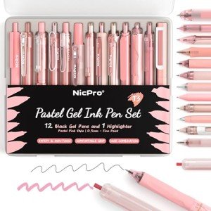 Pastel Gel Ink Pens Set with Case - 13 Pack