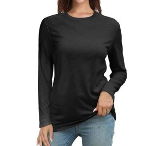 Long Sleeve Shirts for Women Crew Neck Basic Tee Fashion Womens Tops Black