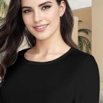 Long Sleeve Shirts for Women Crew Neck Basic Tee Fashion Womens Tops Black