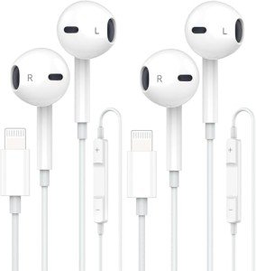 Apple Earbuds Wired 2 Pack Lightning Headphones for iPhone Earphones [MFi Certified] with Built-in Microphone & Volume Control HiFi Stereo Compatible with iPhone 14/13/12/11/XR/XS/X/8/7/SE