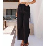 Ainangua Womens Wide Leg Linen Pants Summer Beach Palazzo Lounge Trousers Casual Fashion Plus Size Vacation Clothes for Women(Black,L)