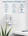 Outlet Extender with Night Light, Surge Protector, Power Strip, 5 Outlet Splitter (3 Side) and 4 USB Charger(1 USB C), USB Wall Charger, Multi Plug Outlets for Home, Office, Dorm Room Essentials