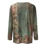 LPIGOH Womens Long Sleeve Shirts 2024 Dressy Casual Crew Neck Womens Fall Tops Plus Size Fitted Basic Tee Floral Printed Going Out Tops Blouse (Army Green,S)