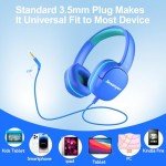 Jimonyer Kids Headphones for School, 3.5mm Jack Wired Headphones for Kids with Safe Volume Limiter, HD Stereo Sound On-Ear Girls Boys Toddler Headphones for Tablet, iPad, Kindle(Blue)