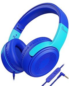 ELECDER Kids Headphones, S8 Wired Headphones for Kids with Microphone for Boys Girls, Adjustable 85dB/94dB Volume Limited (Navy/Blue)