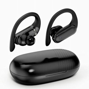 Bluetooth Headphones Wireless Earbuds 48Hrs Playtime Ear Buds IPX7 Waterproof Digital Power Display Earphones with Earhook Premium Deep Bass Over-Ear Headsets for TV Phone Latptop Black