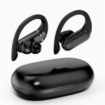 Bluetooth Headphones Wireless Earbuds 48Hrs Playtime Ear Buds IPX7 Waterproof Digital Power Display Earphones with Earhook Premium Deep Bass Over-Ear Headsets for TV Phone Latptop Black
