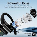 Bluetooth Headphones Wireless Earbuds 48Hrs Playtime Ear Buds IPX7 Waterproof Digital Power Display Earphones with Earhook Premium Deep Bass Over-Ear Headsets for TV Phone Latptop Black