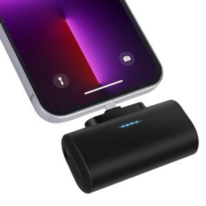 VOVOAEWACH Mini Portable Charger Power Bank for iPhone and Android Phone, 2 in 1 Two Charge Connectors Upgraded 5000mAh Battery Pack Compatible with iPhone Series, Samsung S23/S22 (Black)