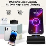 VOVOAEWACH Mini Portable Charger Power Bank for iPhone and Android Phone, 2 in 1 Two Charge Connectors Upgraded 5000mAh Battery Pack Compatible with iPhone Series, Samsung S23/S22 (Black)