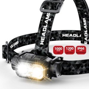 LED Rechargeable Headlamp Flashlight | Detachable Head Light for Forehead with Motion Sensor | IP66 Waterproof | 10 Modes (Red Light included) | 120° Adjustable Head Lamp for Running, Camping, Fishing