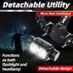 LED Rechargeable Headlamp Flashlight | Detachable Head Light for Forehead with Motion Sensor | IP66 Waterproof | 10 Modes (Red Light included) | 120° Adjustable Head Lamp for Running, Camping, Fishing