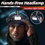 LED Rechargeable Headlamp Flashlight | Detachable Head Light for Forehead with Motion Sensor | IP66 Waterproof | 10 Modes (Red Light included) | 120° Adjustable Head Lamp for Running, Camping, Fishing