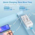USB Wall Charger USB Charging Station for Multiple Devices USB Charger 10-Ports Power Hub Strip Smart Plug Charging Dock Charge Block Compatible with iPhone 15,iPod,Galaxy S Smart Phones