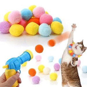 Cat Toy Ball Launcher with 20 Pom Pom Balls