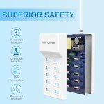 USB Wall Charger USB Charging Station for Multiple Devices USB Charger 10-Ports Power Hub Strip Smart Plug Charging Dock Charge Block Compatible with iPhone 15,iPod,Galaxy S Smart Phones