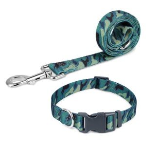 Adjustable Green Camo Dog Collar and Leash Set