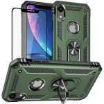 Yiakeng for iPhone XR Case, iPhone XR Phone Case with Screen Protector, Military Grade Protective Cases with Ring for iPhone XR (Military Green)