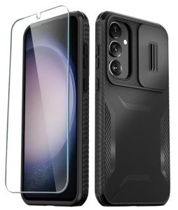 LATVIN for Samsung Galaxy A35 5G Case with 1 Screen Protector, Built-in Slide Camera Cover, Military Grade Drop Protection, Heavy Duty Rugged Shockproof Protective Phone Cover, Black