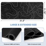 DIGSOM Mouse Pad Gaming Mousepad 31.5 x 11.8 in Large Mouse Pad for Keyboard and Mouse with Anti-Slip Rubber Base, Keyboard Pad XL Mouse Mat for Home and Office（Black with White Topographic Line）