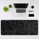 DIGSOM Mouse Pad Gaming Mousepad 31.5 x 11.8 in Large Mouse Pad for Keyboard and Mouse with Anti-Slip Rubber Base, Keyboard Pad XL Mouse Mat for Home and Office（Black with White Topographic Line）