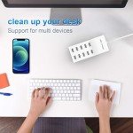 USB Wall Charger USB Charging Station for Multiple Devices USB Charger 10-Ports Power Hub Strip Smart Plug Charging Dock Charge Block Compatible with iPhone 15,iPod,Galaxy S Smart Phones