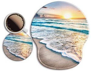 Ergonomic Mouse Pad with Wrist Support Rest,[ 20% Larger] Mousepad Gel Wrist Rest, with Coaster Non-slip & Pain Relief for Computer, Desk, Home&Office-Beach
