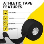 Black Athletic Tape - 4 Pack, No Residue