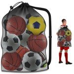 Large Mesh Sports Ball Storage Bag with Strap