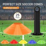 25 Pack Plastic Agility Training Cones with Bag