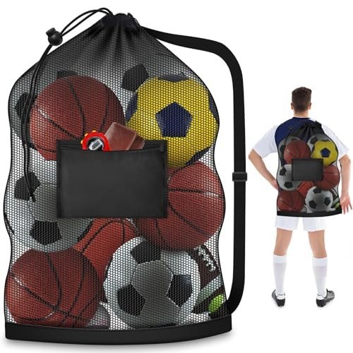 Large Mesh Ball Bag with Drawstring and Pocket