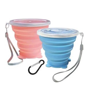 2-Pack Collapsible Silicone Travel Cups - Pink & Blue