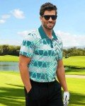 TURAND Mens Golf Shirts Short Sleeve Print Gradient Moisture Wicking Quick Dry Performance Polo Golf Shirt Mint Green Large