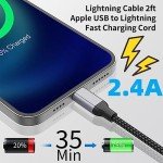 2 FT iPhone Charging Cable, 2 Pack [MFi Certified] USB to Lightning Cable 2ft for Car Fast Charging Braided Short iPhone Cord Compatible with Apple iPhone 14/13/12/11Pro/X/XR/8/7/6s/Plus/SE/iPad