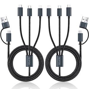 Multi Charging Cable 5 in 1, 2 Pcs 4FT USB C/A Multi Charger Cable to Type-C/Micro USB Port, Nylon Braided USB C Multiple Charger Cable, Universal Multi Phone Charger Cable for Cell Phones and More