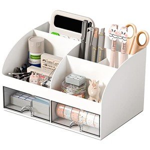 Desk Organizer with 6 Compartments and 2 Drawers