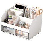 Desk Organizer with 6 Compartments and 2 Drawers