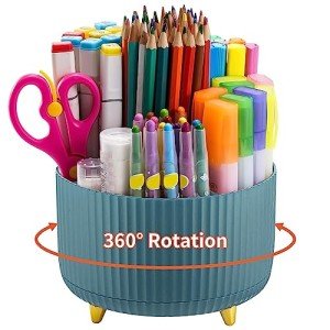 Rotating Desk Organizer with 5 Compartments - Dark Green