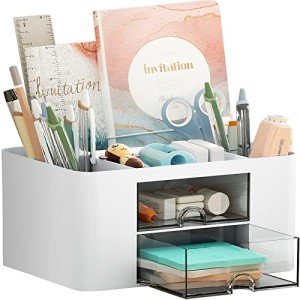 Stylish White Pen Organizer with 2 Drawers