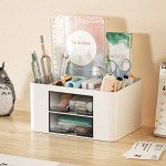 Stylish White Pen Organizer with 2 Drawers
