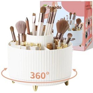 360° Rotating Makeup Brush Holder – White Organizer