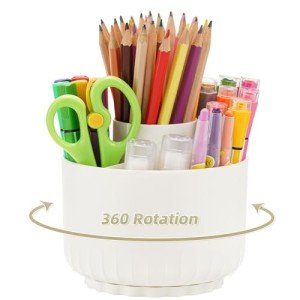 Rotating Desk Organizer with 5 Compartments - Beige