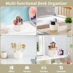 Rotating Desk Organizer with 5 Compartments - Beige