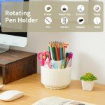 Rotating Desk Organizer with 5 Compartments - Beige
